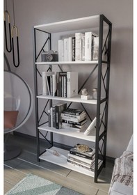 Resim Morpanya Mars Metal Kitaplık Dekoratif 5 Raflı Geniş Kitaplık Dosya Kitap Rafı Ofis Ev Rafı Beyaz 