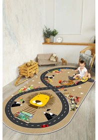 Resim West Home Makinede Yıkanabilir Kaymaz Taban Leke Tutmaz Yol Desenli Çocuk Odası Halısı Oyun Halısı 