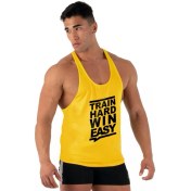 Resim Train Hard Win Easy Gym Fitness Tank Top Sporcu Atleti Sarı 