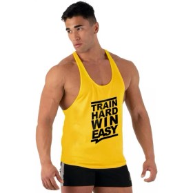 Resim Train Hard Win Easy Gym Fitness Tank Top Sporcu Atleti Sarı 