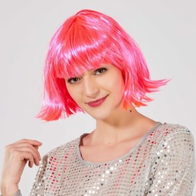 Resim NessiWorld Şeker Pembe Renk Parti Peruğu Küt Saç 