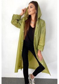 Resim Unisex Kadın Ve Erkek Yağmurluk %100 Eva Çıtçıtlı Kapüşonlu Haki 