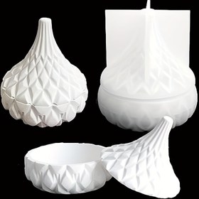 Resim 1set Depolama Kutusu Kapaklı Mum Tutucu Silikon Kalıplar Yaratıcı Mum Kapları Pot Silikon Kalıpları, Depolama Kavanozu Mum Tutucu Yapımı İçin Beton Yuvarlak Şerit Kapaklı Şişe Kalıpları 