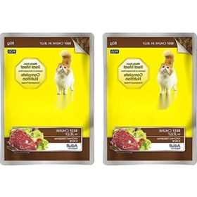 Resim Yetişkin Kediler İçin Jöle İçerisinde Biftekli Konserve, 80 Gr 2'li Paket 0.75 LT - 2.5 LT - 12 KG 