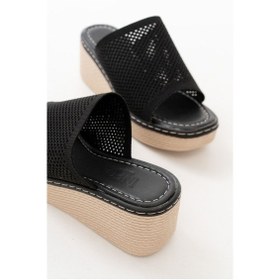 Resim 232-460 Siyah Triko Günlük Ortopedik Dolgu Topuk Kadın Terlik Beyaz 