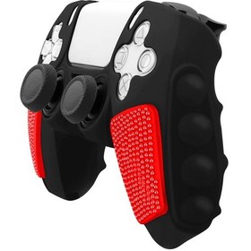 Resim Sony Ps5 Ekleme Renkli Silikon Gamepad Rocker Kapakları Olmadan Koruyucu Kılıf Siyah Kırmızı 