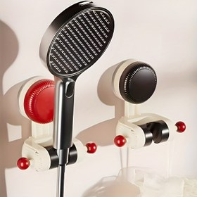 Resim 360° Dönebilen, Güçlü Vantuzlu Deliksiz Duş Başlığı Tutucu - Dayanıklı Plastik Banyo Organizatörü, Siyah/Beyaz, Kolay Kurulum ve Hasar Bırakmayan Çıkarılabilir, Minimalist Tasarım, Sağlam Montaj, Ev Geliştirme 