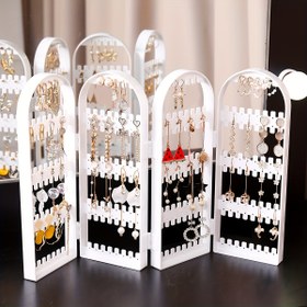 Resim 1 Adet Yüksek Kaliteli Krem Beyaz/Siyah/Şeffaf Minimalist Tarz Instagram Popüler Takı Saklama Rafı, Katlanabilir, Pratik ve Kullanışlı, Kolye, Bileklik, Küpe vb. İçin Büyük Kapasiteli Zincirli Takı Sergi Rafı - Jewelry Towers 
