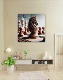 Resim BestSanat Satranç Taşı At Kare Cam Tablo 