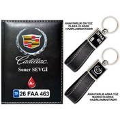 Resim Plakanıza Özel Cadillac Logolu Siyah Ruhsat Kabı Ve Anahtarlık 