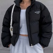 Resim Kadınlar İçin Sonbahar-Kış Harf Baskılı Kısa Dolgulu Ceket 