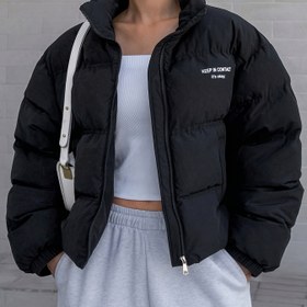 Resim Kadınlar İçin Sonbahar-Kış Harf Baskılı Kısa Dolgulu Ceket 