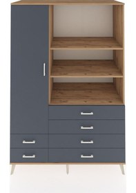 Resim Kronos Dolap 7 Raflı 6 Çekmeceli Tek Kapaklı 132x59x195 Çam-antrasit/antrasit Antrasıt/antrasıt 