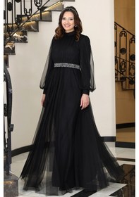Resim Raika Moda Alia Şık Taş Detaylı Büyük Beden Tesettür Abiye - Alya Siyah 