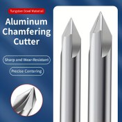 Resim OUGUSTTOOLS HRC55 Tungsten Karbür 3 Dişli Düz Oluklu Pah Kırma Freze - Alüminyum için 60° Hassas CNC Kesme Aleti, Dayanıklı Aşınmaya Dirençli 3D Metal İşleme Ucu, Pah ve Kenar Bitirme İçin, Pürüzsüz Cilalı Yüzey, Keskin Kesim Aracı 