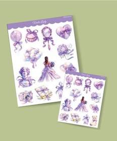 Resim Journal Süsleme-mor Lady- Ajanda Defter Süsleme-violet Lady-vintage Sticker Set Mat Kağıt - 2li Etiket Seti Sarı 