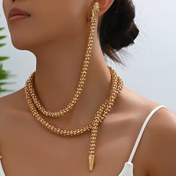 Resim 1 adet Vintage Kalın Yılan Zincir Kolye ve Küpe Seti, Çinko Alaşımlı, Günlük Kullanım veya Partiler için İdeal, Çok Yönlü Aksesuar|Üzerinde Duran Stil|Her Mevsim Modası 