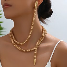 Resim 1 adet Vintage Kalın Yılan Zincir Kolye ve Küpe Seti, Çinko Alaşımlı, Günlük Kullanım veya Partiler için İdeal, Çok Yönlü Aksesuar|Üzerinde Duran Stil|Her Mevsim Modası 