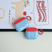 Resim Moda Basit Mavi Ekose Desenli Pürüzsüz Şık ve Sevimli Kırmızı Halkalı AirPods 1 2 3 4 Pro Pro2 Kılıfı 
