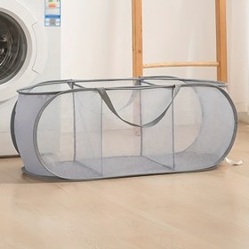 Resim Glam Stil Naylon Çamaşır Sepeti, 2/3 Grids Yer Tasarrufu Pop-Up Tasarım Geniş Açılış ve Yan Cebi ile, Solunabilir Mesh Sepet Giysiler, Oyuncaklar için, Yurtlar, Seyahat ve Ev Depolama için İdeal, Dikdörtgen Şekil ile Kulaklık, Çamaşır Sepetleri 