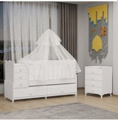Resim Garaj Home Melina Mdf Çıtalı Beşik Ve Şifonyer Uyku Seti - Beyaz Beyaz 