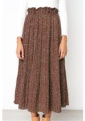 Resim Kadın Yarım Vücut Etek Moda Puantiyeli Cepli Pileli Rüzgar Eteği Uzun Etek Kahverengi 
