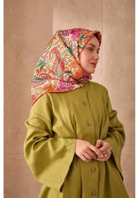 Resim Twill İpek Eşarp 11473-41 Bej, Mor, Turuncu, Yeşil 