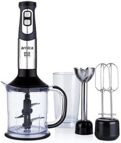Resim arnica GH21592 Diva Trend El Blender Seti, 1200W, 1.2 L Hazne, Paslanmaz Çelik Bıçak, Gümüş 