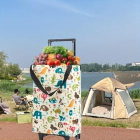 Resim Katlanabilir Evrensel Tekerlek İki Bir Arada Oxford Bez Çelik Alışveriş Sepeti, Büyük Kapasiteli Elde Taşınabilen Yüksek Kaliteli Alışveriş Çantası, Dış Mekan, Ticari, Market ve Teslimat için Kullanılabilir 