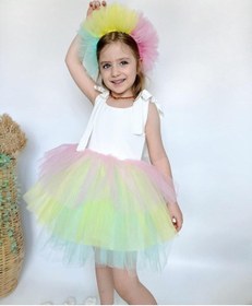 Resim Jolie Taçlı Kız Çocuk Parti Elbisesi Renkli Çok Renkli 