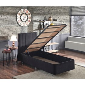 Resim Nironyatak Niron Ela Baza Ve Başlık Seti - 90X200 Cm Tek Kişilik Siyah Kumaş 
