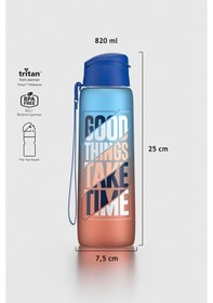 Resim Renga Pera Çift Renk Yazı Desenli 820 Ml Askılı Mat Tritan Matara 912134 Mavi-turuncu Turuncu - Mavi 
