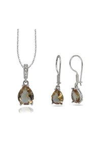 Resim Brezza Lusso Jewelry Zarit Sultanit Taşlı Kadın Gümüş Kolye Küpe Seti 