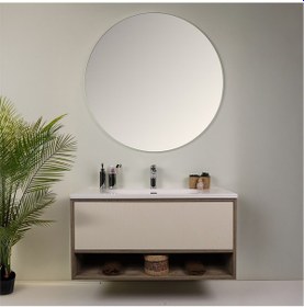 Resim Kobos Elegant 100 Cm Banyo Dolabı Seti Light Walnut + Luna Ahşap 