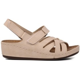 Resim Ayakmod 09-985 Bej Kadın Dolgu Topuk Sandalet 001 
