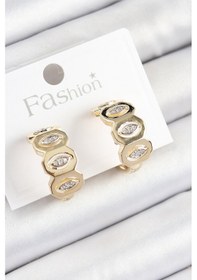 Resim Pirinç Zirkon Taşlı Damla Figürlü Halka Model Gold Renk Kadın Küpe - Tj-bkp10784 Diğer 