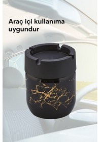 Resim Grimorlife 2 Adet Siyah Bronz Mermer Desenli Dekoratif Cam Kokusuz Küllük Kül Tablası Seti 425 Cc 