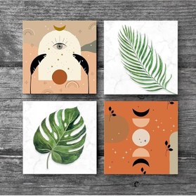 Resim Bohem, Yaprak Taş Bardak Altlığı Seti - 4 Parça - Dekoratif, Rustik Mutfak Aksesuarı, 10x10 cm, Kaydırmaz Tabanlı, Şık ve Dayanıklı SC346 