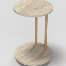Resim C Sehpa Yuvarlak 36 Cm Çap Tekerlekli Şık Tasarım Koltuk Yan Sehpa Zigon Servis Sehpası Traverten - Traverten Traverten 
