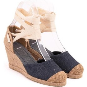 Resim Star Tombis Gerçek Elişi Kot Mavisi Ipli Dolgu Topuk Keten Espadril Handmade Mavi 