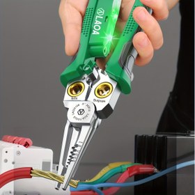 Resim LAOA 8'si 1 Arada Tel Çıkarıcı Pense ile Voltaj Testi, Metal Kablo Makası Kesme, Çekme, Kazıma, Sıkma Teller için, Şarj Edilemeyen Düğme Pili, Elektrik Ölçüm Fonksiyonu 