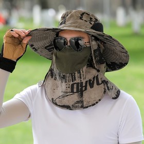 Resim Erkekler için nefes alabilen polyester geniş kenarlı balıkçılık şapkası - Açık hava güneş koruması, boyun kapağı ile rahat balıkçı şapkası, balıkçılık, yürüyüş, yürüyüş aksesuarları için ideal | Nefes alabilen başlık | Dokuma yapısı 
