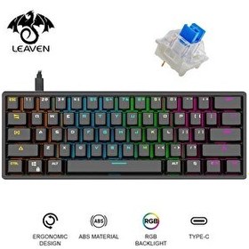 Resim Valkyrie Leaven K620 Blue Switch Mekanik Gaming Oyun Klavyesi RGB 61 Key Mavi Tuş Type-C Klavye Siyah 