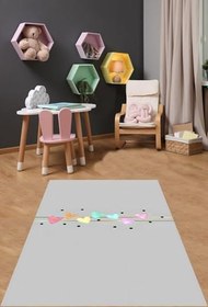 Resim Pelangi Pembe Gül Dolu Şemsiye Yıkanabilir Kaymaz Taban Leke Tutmaz Çocuk Odası Halısı 