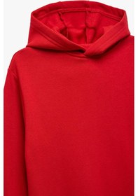 Resim Koton Erkek Çocuk Oversize Şardonlu Uzun Kollu Basic Kapşonlu Sweatshirt KIrmızı 