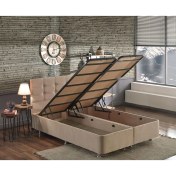 Resim Niron Polo Baza ve Başlık Seti 150x200 cm Çift Kişilik Sütlü Kahve Kumaş Baza ve Başlığı Soho Kumaş 
