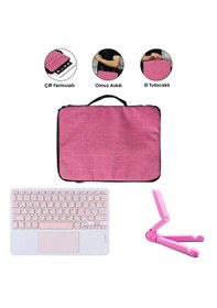 Resim Microcase Tcl Tab 11 Gen 2 Tablet İle Uyumlu Toucpad Bluetooth Klavye + Tablet Standı - Pembe Al5194 Omuz Çantası 