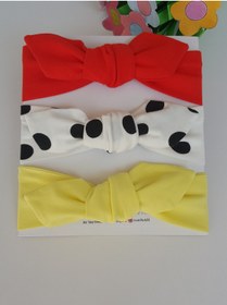 Resim swan butik Kız Bebek Çocuk Bandana Toka Seti 3'lü Limon Sarısı, Narçiçeği, Beyaz Benekli 