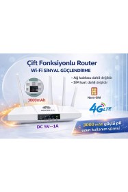 Resim 4g/5g Sım Kartlı Wifi Router - 300 Mbps Taşınabilir Modem | 4 Antenli, Ethernet Portlu, 4000MAH Batarya 