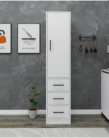 Resim Modera Çok Amaçlı Dolap 3 Çekmeceli Kapaklı Modern Saklama Dolabı, Mutfak Banyo Dolabı, Beyaz Beyaz 